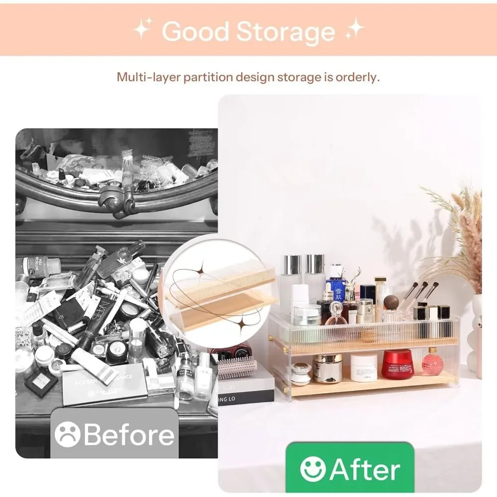 Makeup Organizer with Brush Holder for Vanity